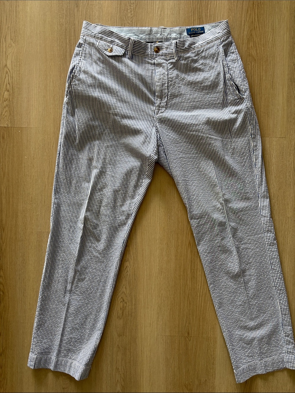 Polo Ralph Lauren Seersucker Trousers Blue and White Stripe